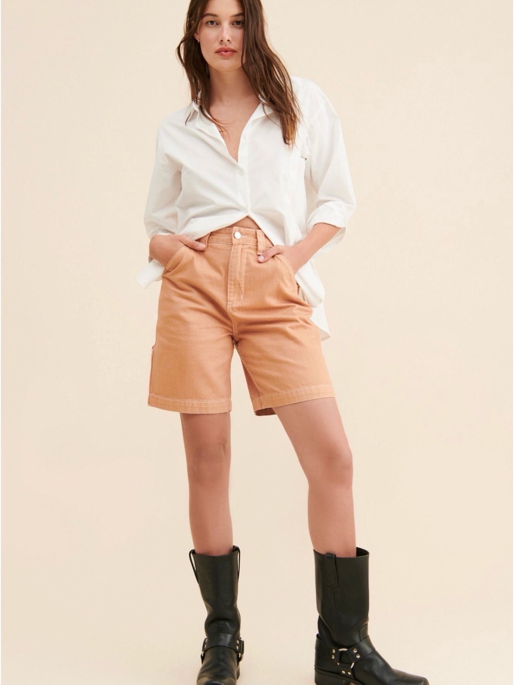 High-Rise Peach Bermuda Shorts for Women